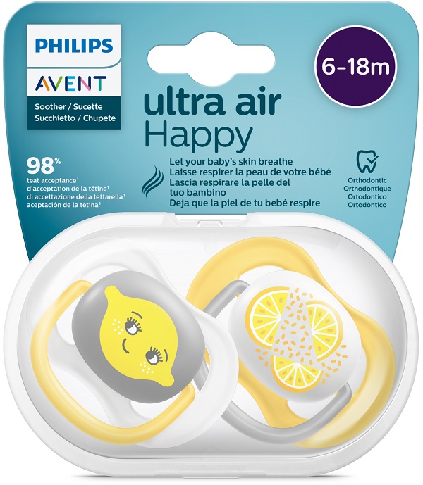 AVENT ULTRA AIR CIUCCIO ORTODONTICO 6-18 MESI NEUTRO/LIMONI 2 PEZZI - Farmacia Mastrangelo 