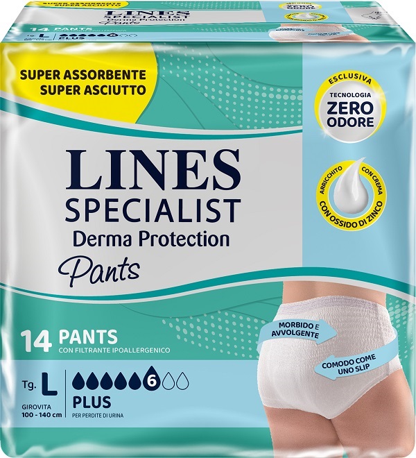 PANNOLONE PER INCONTINENZA LINES SPECIALIST DERMA PANTS PLUS L 14 PEZZI - Farmacia Mastrangelo 
