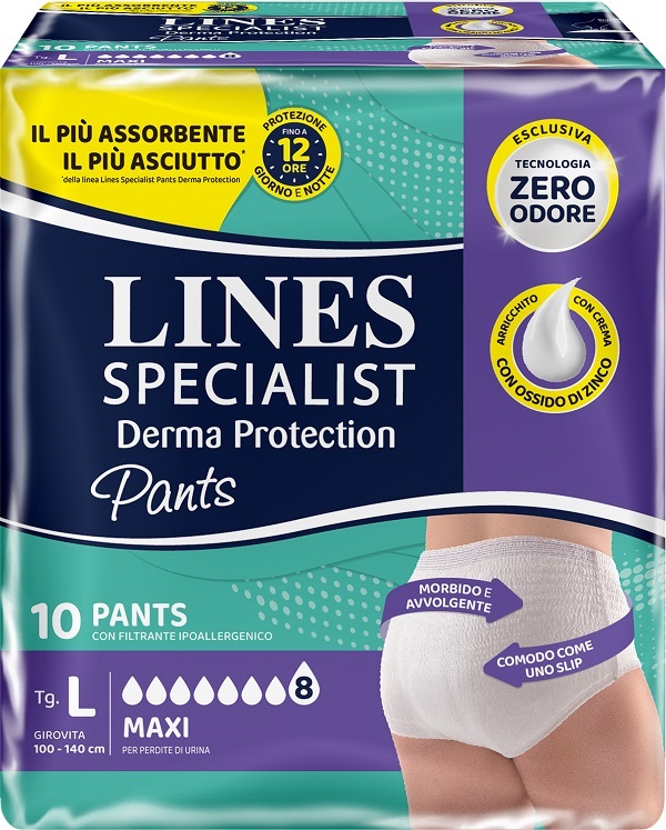 PANNOLONE PER INCONTINENZA LINES SPECIALIST DERMA PANTS MAXI L 10 PEZZI - Farmacia Mastrangelo 