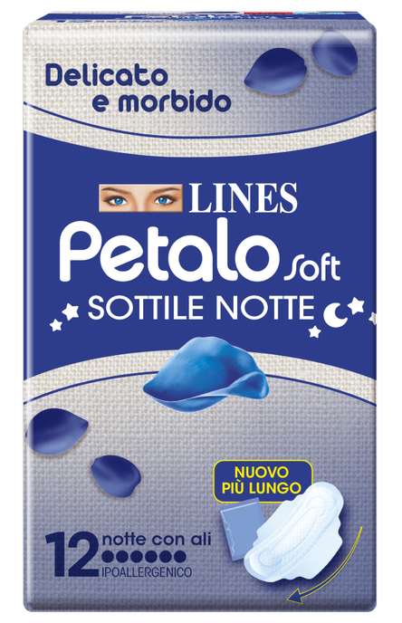 LINES PETALO SOFT SOTTILE NOTTE CON ALI IPOALLERGENICO 12 PEZZI - Farmacia Mastrangelo 