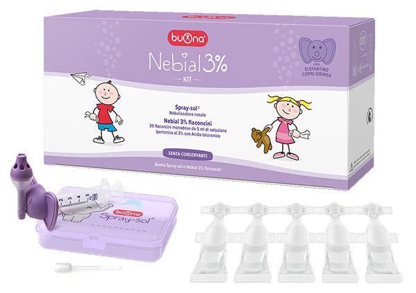 NEBIAL 3% KIT 20 FLACONCINI MONODOSE 5ML SOLUZIONE IPERTONICA CON ACIDO IALURONICO + NEBULIZZATORE SPRAY-SOL - Farmacia Mastrangelo 