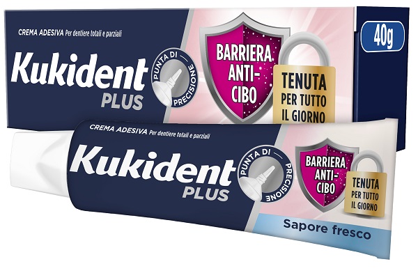 KUKIDENT PLUS BARRIERA ANTI-CIBO FRESCO CREMA ADESIVA DENTIERE 40 G - Farmacia Mastrangelo 