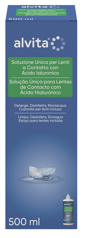 SOLUZIONE UNICA LENTI A CONTATTO CON ACIDO IALURONICO ALVITA 500 ML - Farmacia Mastrangelo 